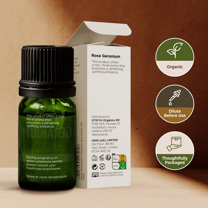 Organic Rose Geranium Essential Oil 0.34 Fl Oz