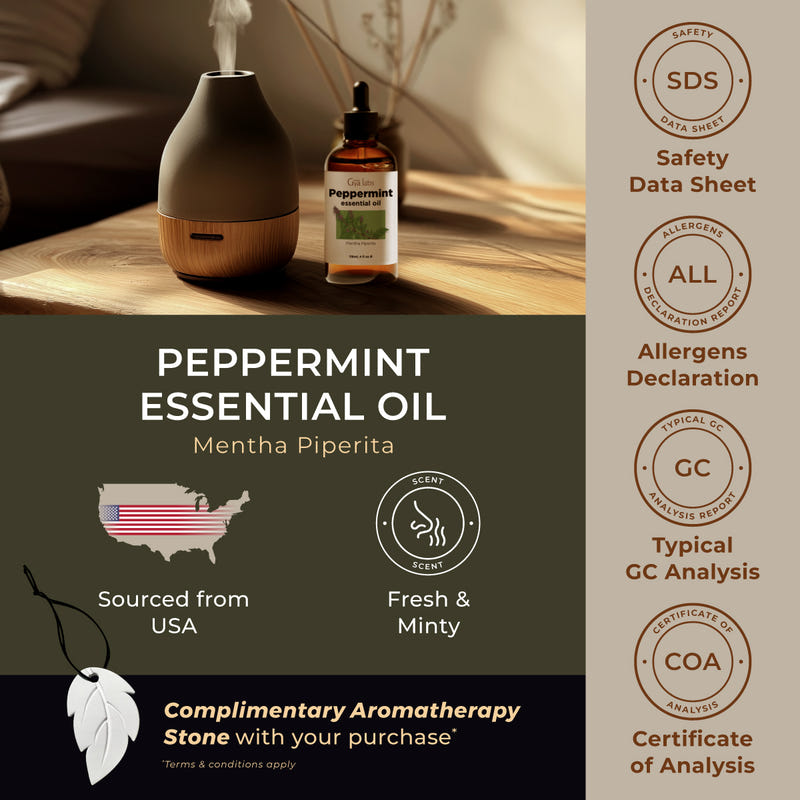 Peppermint Essential Oil with Aromatherapy Stone 4 Fl Oz