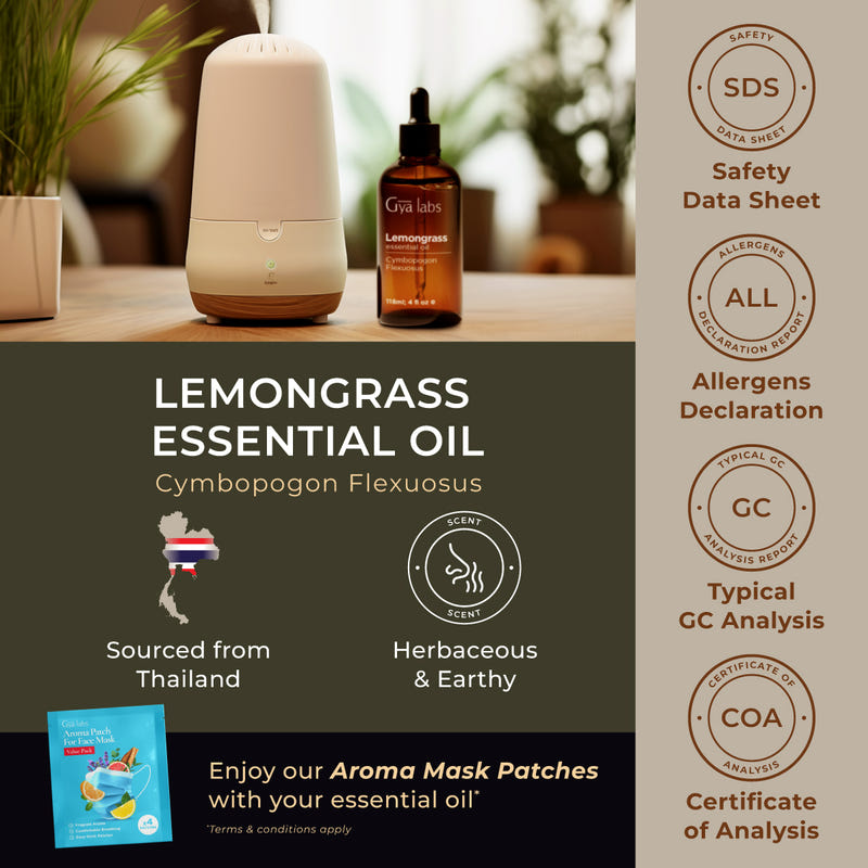 Lemongrass Essential Oil with Aromatherapy Stone 4 Fl Oz