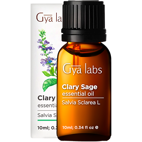clary sage essential oil sealed bottle with black cap outside white box