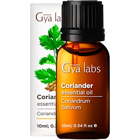 coriander essential oil sealed bottle with black cap outside white box
