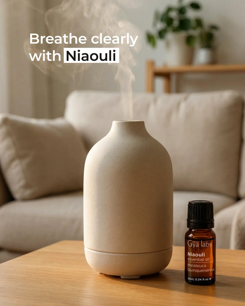 Diffuser and bottle of Niaouli essential oil 