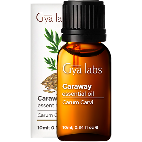 caraway essential oil sealed bottle with black cap outside white box