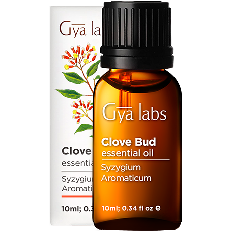 clove bud essential oil sealed bottle with black cap outside white box
