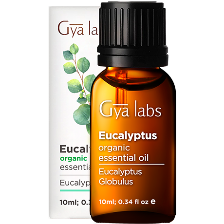 organic eucalyptus essential oil sealed bottle with black cap outside white box