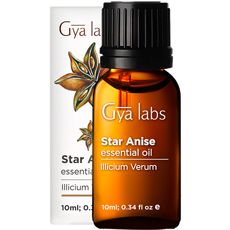 star anise essential oil sealed bottle with black cap outside white box